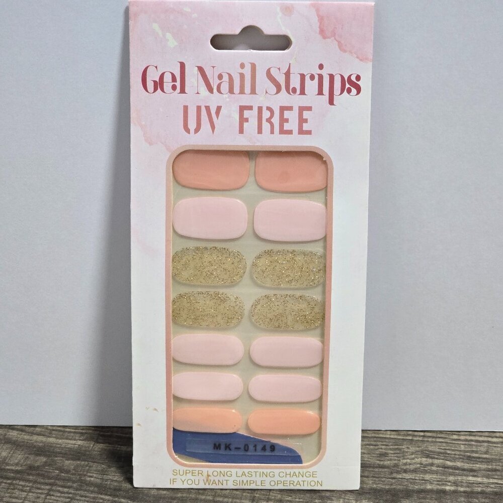 🖤 3/$12 Light Pink and Gold Glitter Nail Polish Strips - No UV Needed Brand New - Picture 2 of 3